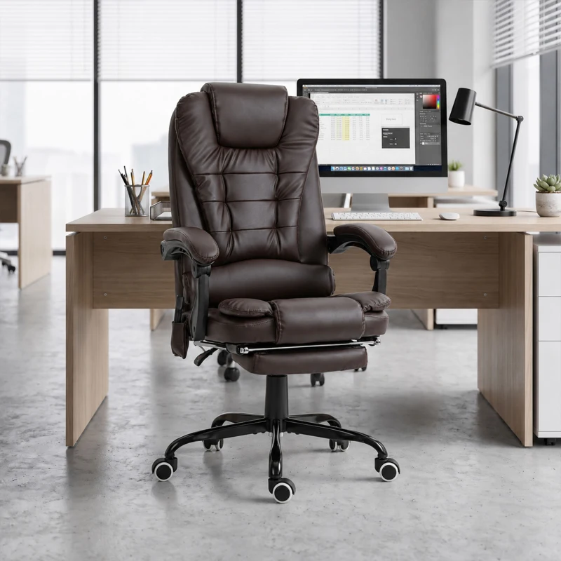 Vinsetto 7-Point Vibrating Massage Chair, Reclining Office Chair with Footrest, Reclining Back, Adjustable Height, Brown