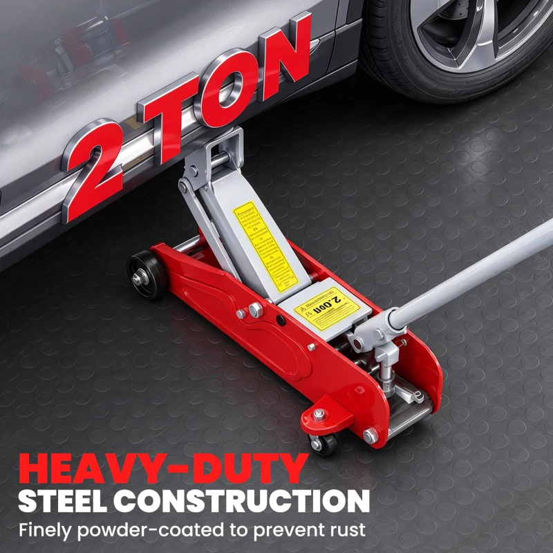 HOMCOM 2 Ton Low Profile Hydraulic Floor Jack, Heavy Duty Steel Racing Car Jack, 4.7"-11.8" Lift Range, Red