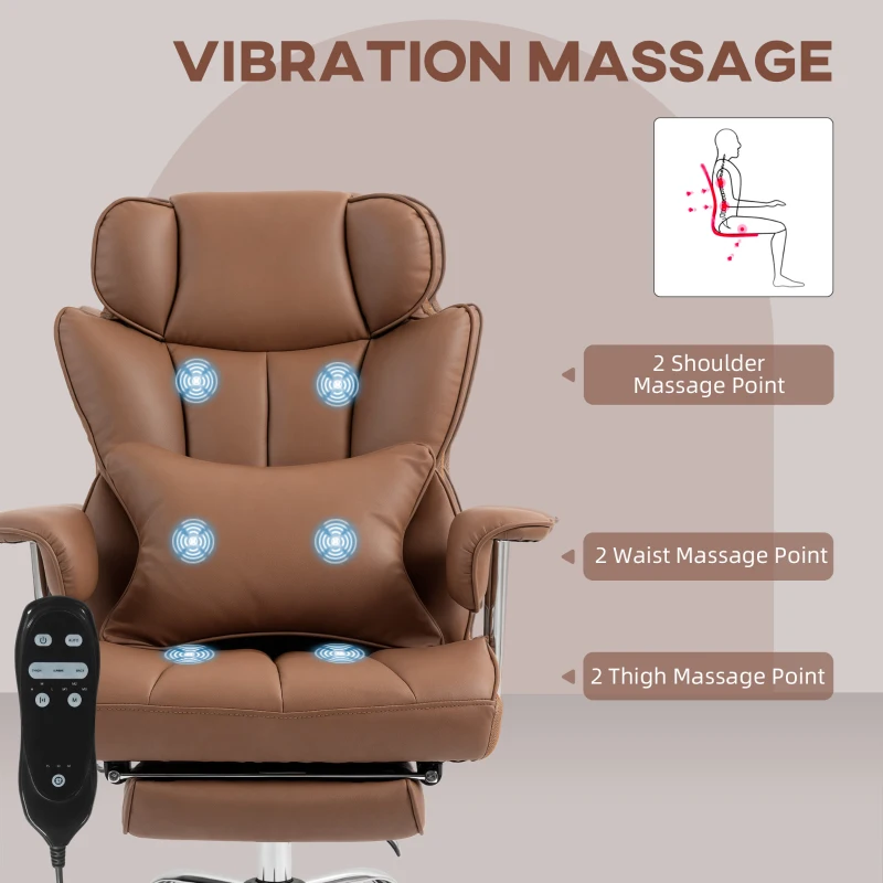 HOMCOM 400LBS Massage Office Chair, Executive Office Chair with 6-Point Vibration, Footrest and Lumbar Support, Brown