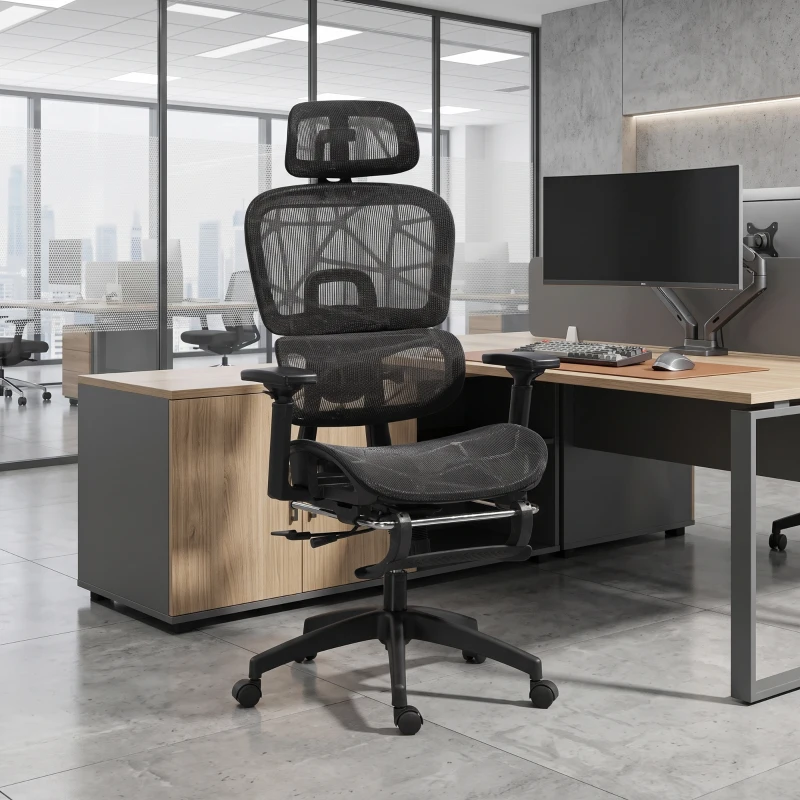 HOMCOM Mesh Office Chair with 3D Armrest, High Back Desk Chair with Lumbar Support, 135° Reclining, Adjustable Headrest, Black