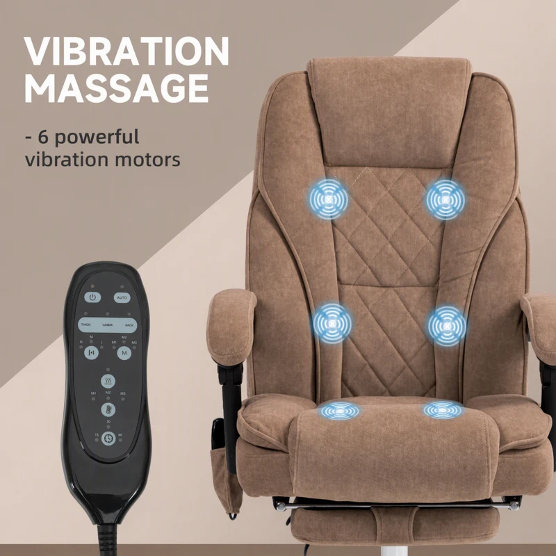 Vinsetto Massage Office Chair, Reclining Computer Chair with Adjustable Height and Footrest, Brown