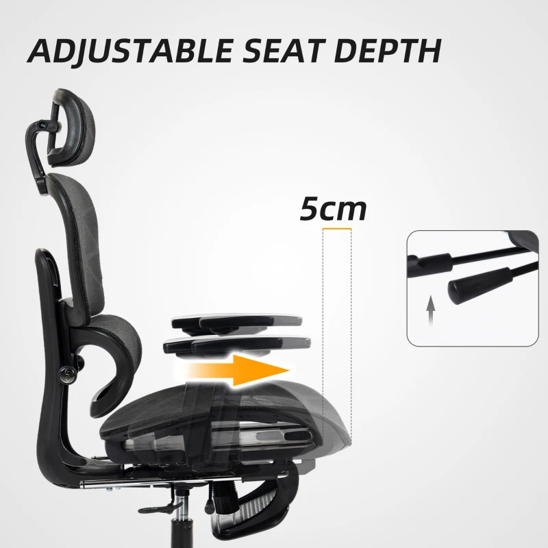 HOMCOM Mesh Office Chair with 3D Armrest, High Back Desk Chair with Lumbar Support, 135° Reclining, Adjustable Headrest, Black