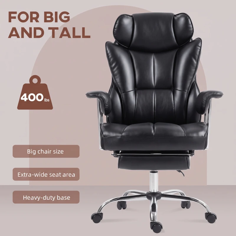 HOMCOM 400LBS Massage Office Chair, Executive Office Chair with 6-Point Vibration, Footrest and Lumbar Support, Black