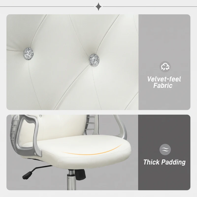 Vinsetto Office Chair, Velvet Computer Desk Chair with Swivel Wheels, Adjustable Height, Tilt Function, Off-White