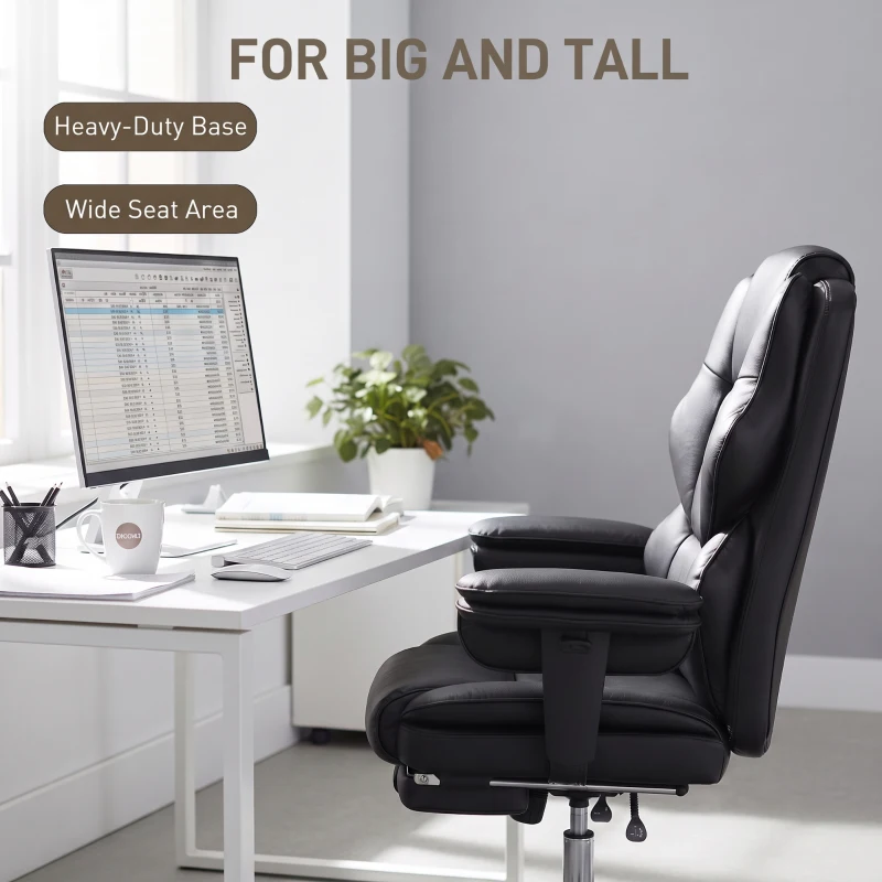 HOMCOM Big and Tall Office Chair, 400 lbs Overstuffed Desk Chair with Spring Cushion, Shaped Foam, PU Leather