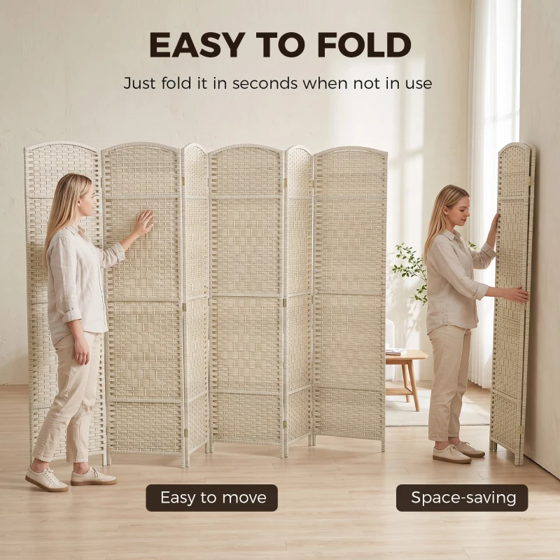HOMCOM Folding Room Divider Screen 6 Panel 6' Tall Privacy Screen Freestanding Wood Partition for Home Office, Washed Oak