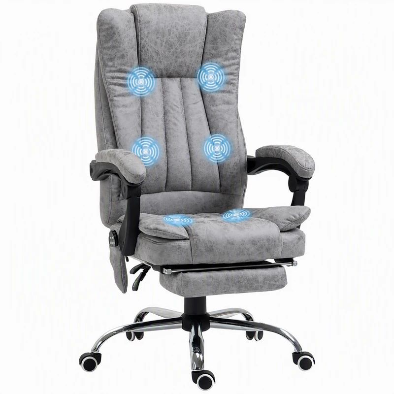 Vinsetto Office Chair 6-point Vibration Massage Chair Micro Fiber Recliner with Retractable Footrest Grey