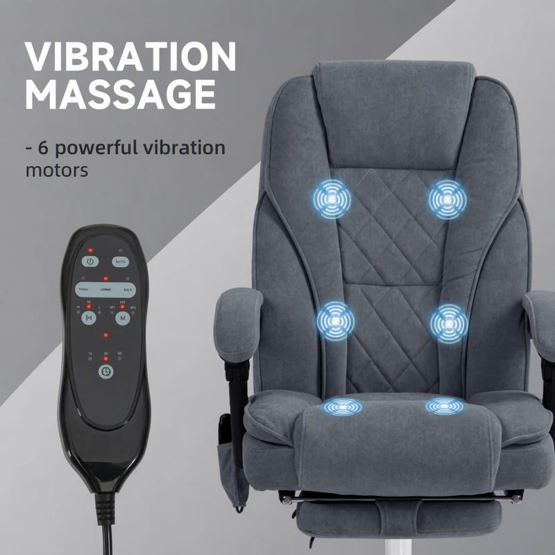 Vinsetto Massage Office Chair, Reclining Computer Chair with Adjustable Height and Footrest, Dark Grey