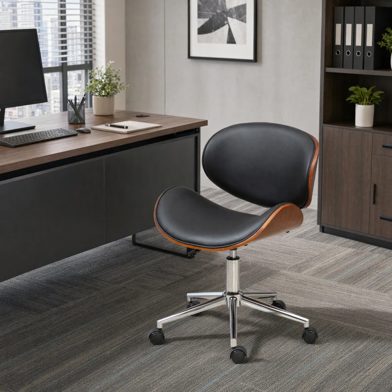 Vinsetto Chair, Faux Leather and Bentwood Computer Desk Chair with 360 Degree Swivel Wheels, Black