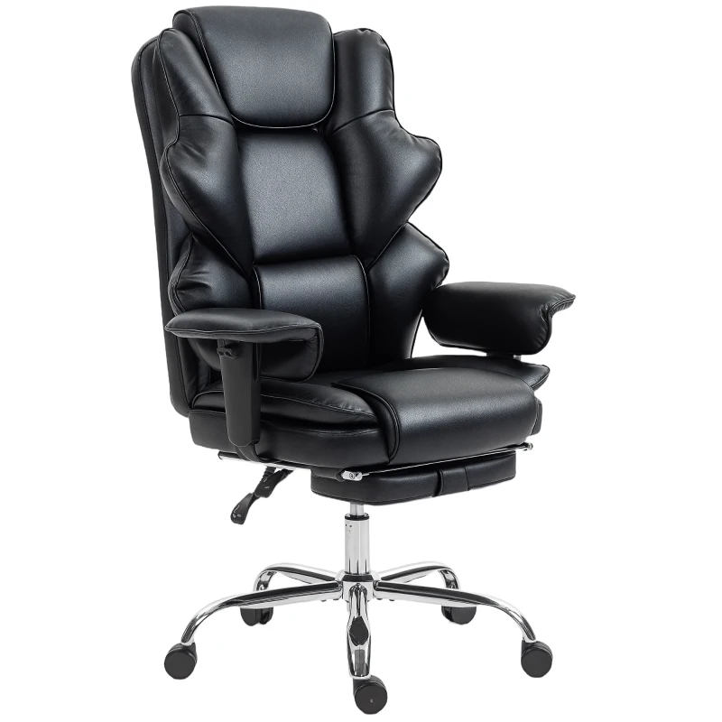 HOMCOM Big and Tall Office Chair, 400 lbs Overstuffed Desk Chair with Spring Cushion, Shaped Foam, PU Leather