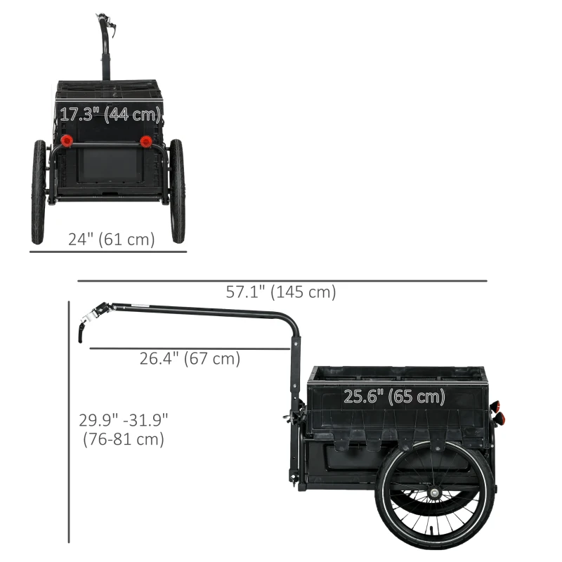 Aosom Steel Trailer for Bike, Bicycle Cargo Trailer with Foldable Storage Box and Safe Reflectors, Max Load 88LBS, Black
