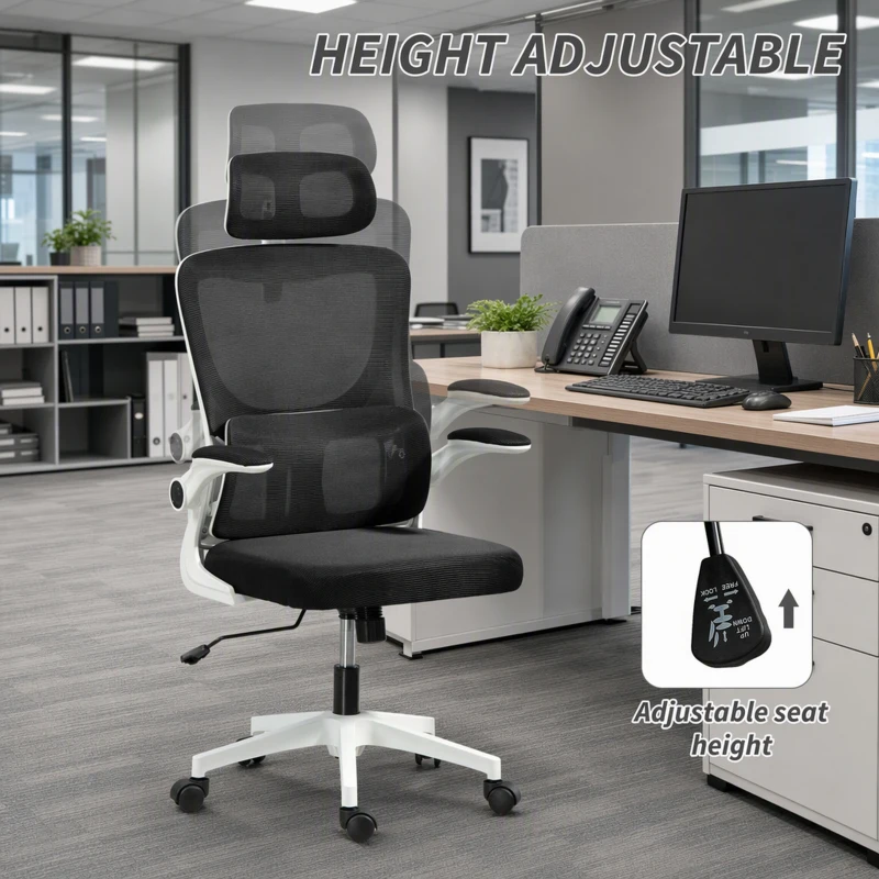 Vinsetto High Back Office Chair, Mesh Computer Desk Chair with Rotatable Headrest, Lumbar Back Support, Adjustable Height, Black