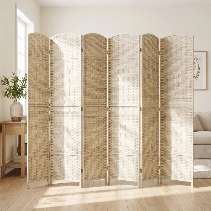 HOMCOM Folding Room Divider Screen 6 Panel 6' Tall Privacy Screen Freestanding Wood Partition for Home Office, Washed Oak