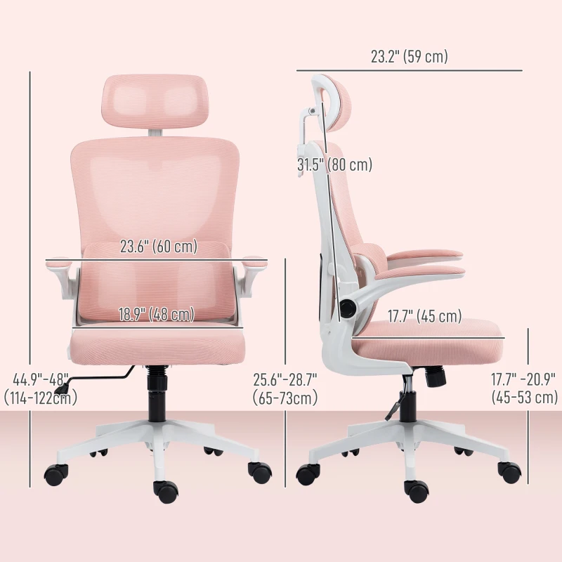 Vinsetto High Back Office Chair, Mesh Computer Desk Chair with Rotatable Headrest, Lumbar Back Support, Adjustable Height, Pink