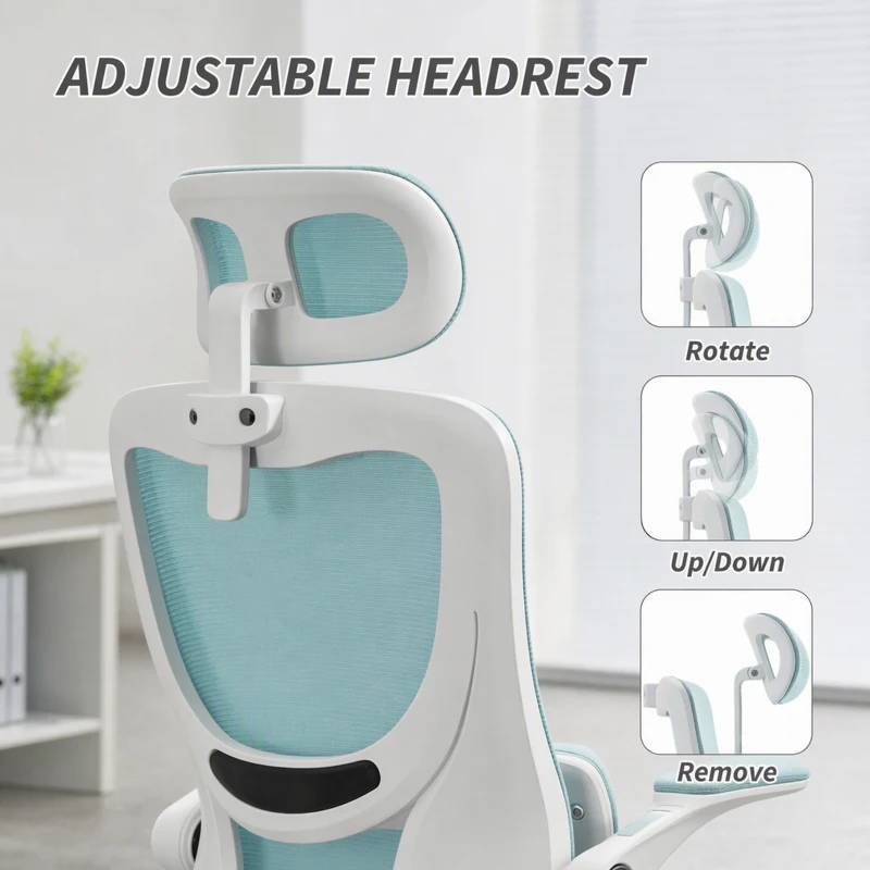 Vinsetto High Back Office Chair, Mesh Computer Chair with Rotatable Headrest, Lumbar Back Support, Adjustable Height, Light Blue