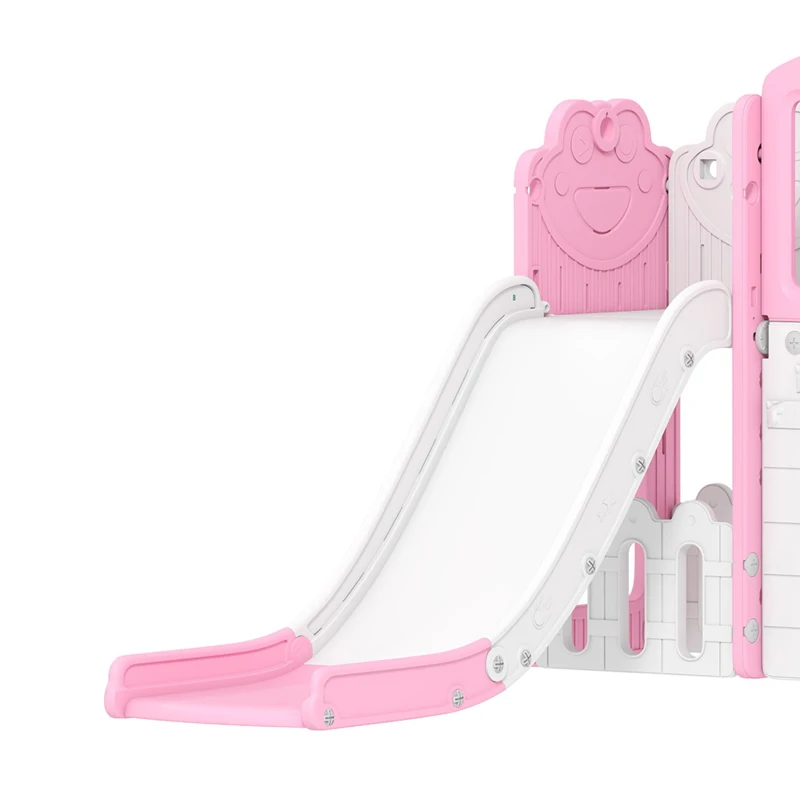 Qaba 7 in 1 Toddler Slide with Basketball Hoop, Climbing Frame, Telescope, Drawing Board, Crawl Tunnel for Ages 1-3, Pink