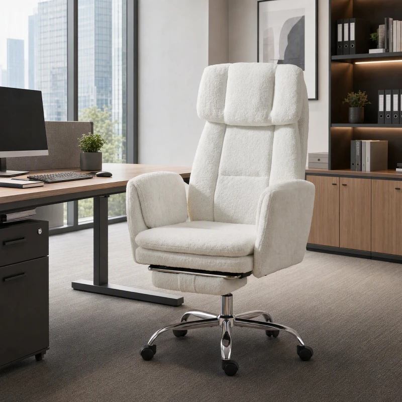 HOMCOM Big and Tall Office Chair with Flip Armrests, 400 lbs Heavy Duty Computer Desk Chair, Cream White