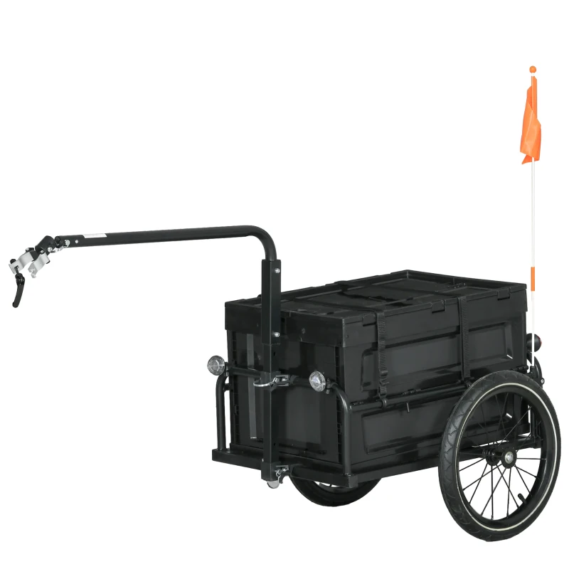 Aosom Steel Trailer for Bike, Bicycle Cargo Trailer with Foldable Storage Box and Safe Reflectors, Max Load 88LBS, Black