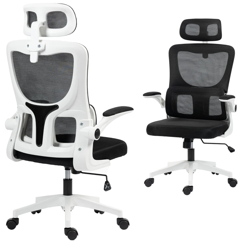 Vinsetto High Back Office Chair, Mesh Computer Desk Chair with Rotatable Headrest, Lumbar Back Support, Adjustable Height, Black