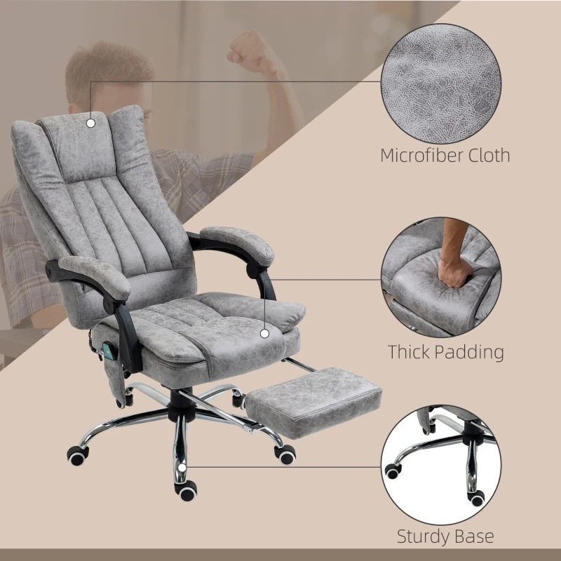 Vinsetto Office Chair 6-point Vibration Massage Chair Micro Fiber Recliner with Retractable Footrest Grey