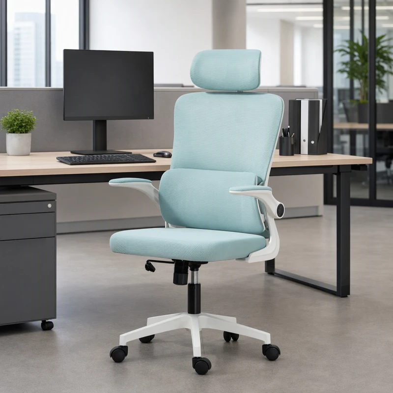 Vinsetto High Back Office Chair, Mesh Computer Chair with Rotatable Headrest, Lumbar Back Support, Adjustable Height, Light Blue