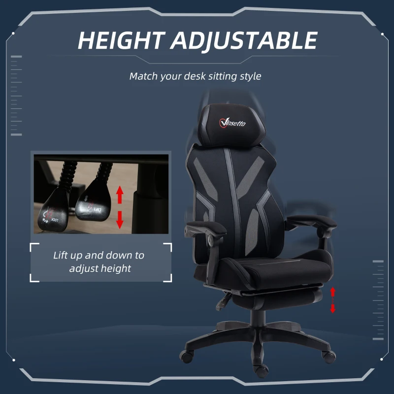 Vinsetto Work Chair, Ergonomic Computer Chair with Footrest, Headrest, Recliner Swivel Seat with Adjustable Height, Black