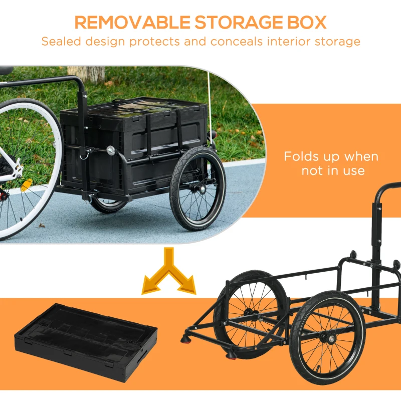 Aosom Steel Trailer for Bike, Bicycle Cargo Trailer with Foldable Storage Box and Safe Reflectors, Max Load 88LBS, Black