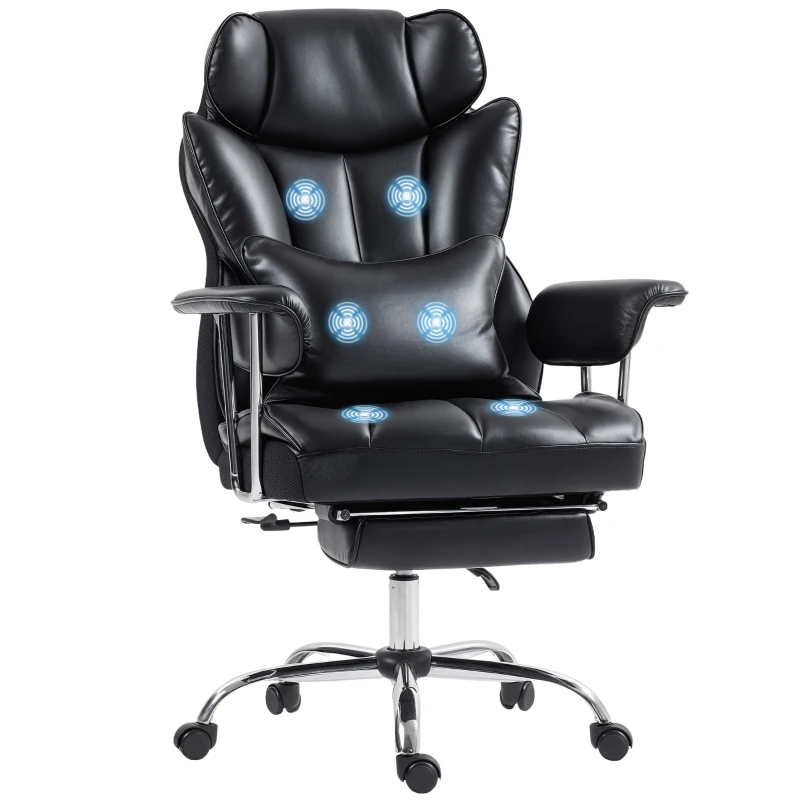 HOMCOM 400LBS Massage Office Chair, Executive Office Chair with 6-Point Vibration, Footrest and Lumbar Support, Black