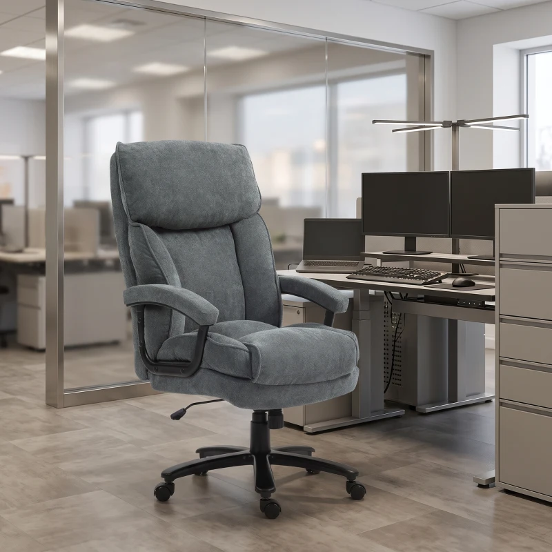 HOMCOM Big and Tall Executive Office Chair, Up to 450 lbs. Heavy Duty Desk Chair, Computer Chair for Heavy People, Grey