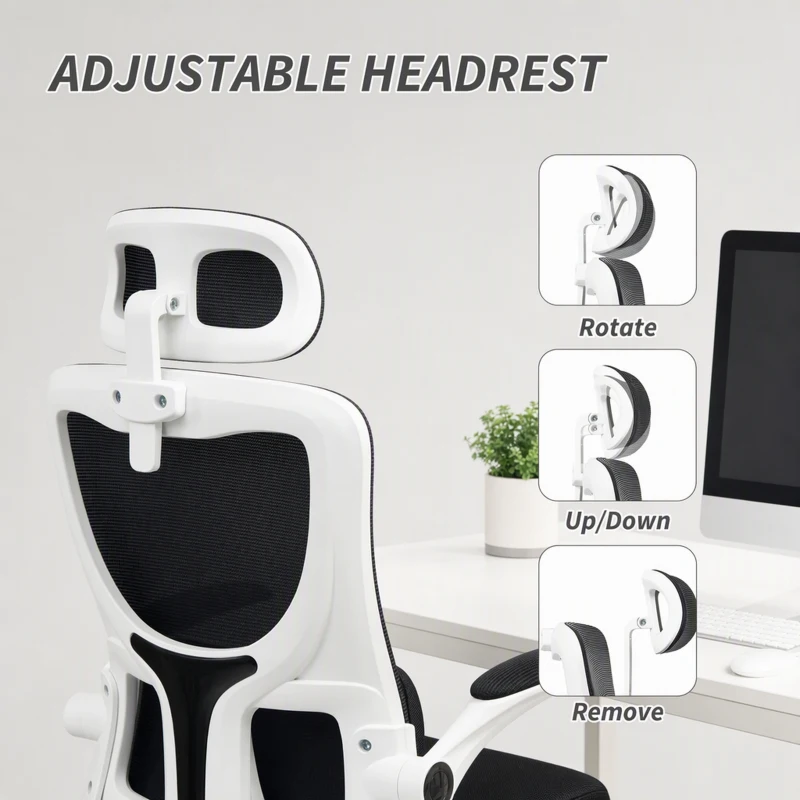 Vinsetto High Back Office Chair, Mesh Computer Desk Chair with Rotatable Headrest, Lumbar Back Support, Adjustable Height, Black