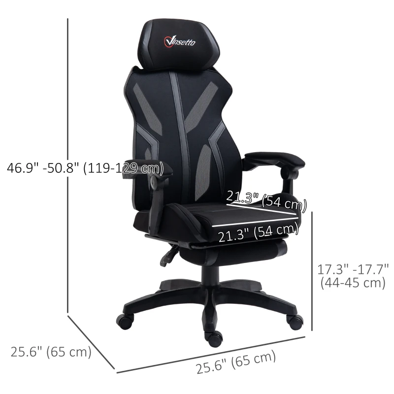 Vinsetto Work Chair, Ergonomic Computer Chair with Footrest, Headrest, Recliner Swivel Seat with Adjustable Height, Black