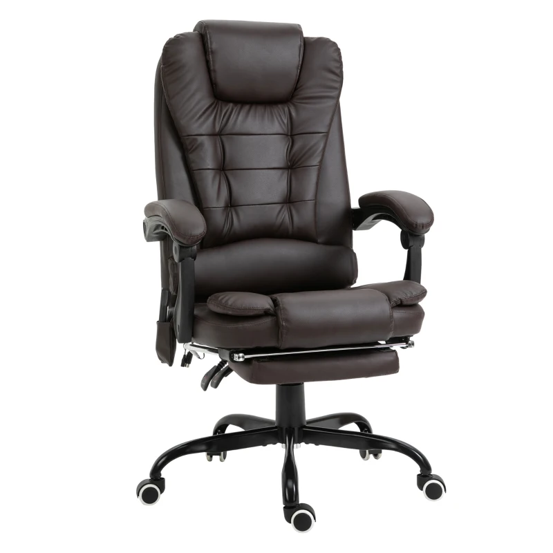 Vinsetto 7-Point Vibrating Massage Chair, Reclining Office Chair with Footrest, Reclining Back, Adjustable Height, Brown