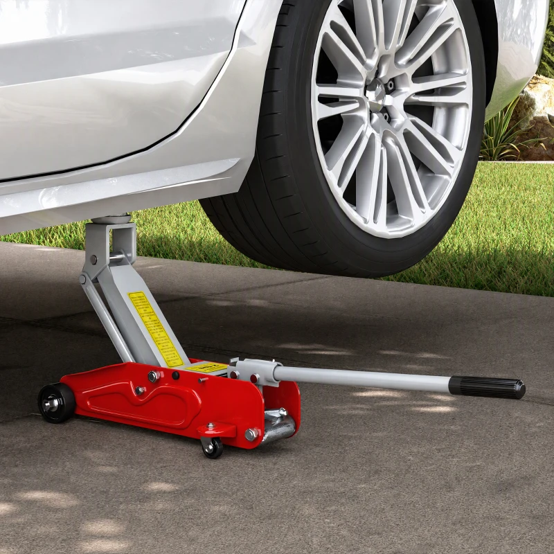 HOMCOM 2 Ton Low Profile Hydraulic Floor Jack, Heavy Duty Steel Racing Car Jack, 4.7"-11.8" Lift Range, Red
