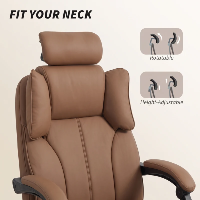 HOMCOM Reclining Office Chair, Executive Desk Chair with Scratch-resistant Fabric, Headrest, Footrest, Swivel Wheels, Brown