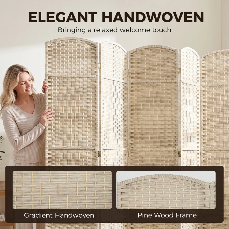 HOMCOM Folding Room Divider Screen 6 Panel 6' Tall Privacy Screen Freestanding Wood Partition for Home Office, Washed Oak