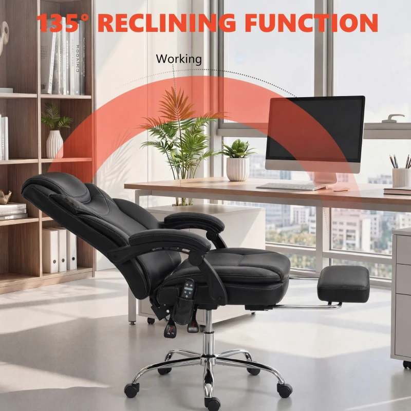 Vinsetto 6 Point Vibration Massage Office Chair, PU Leather Heated Reclining Computer Chair with Footrest, Black