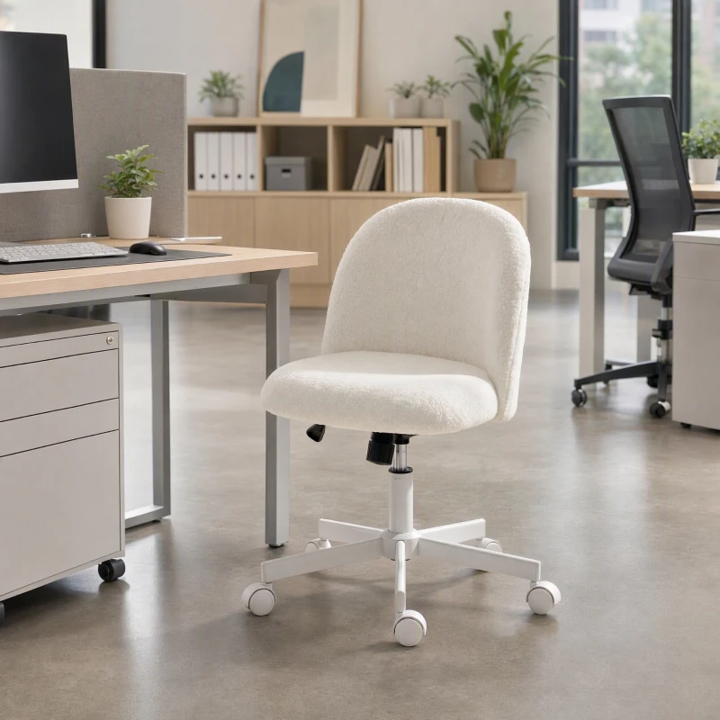 HOMCOM Office Chair, Swivel Tilt Desk Chair, Office chair with Adjustable Height, Wheels for Office, work, Cream White