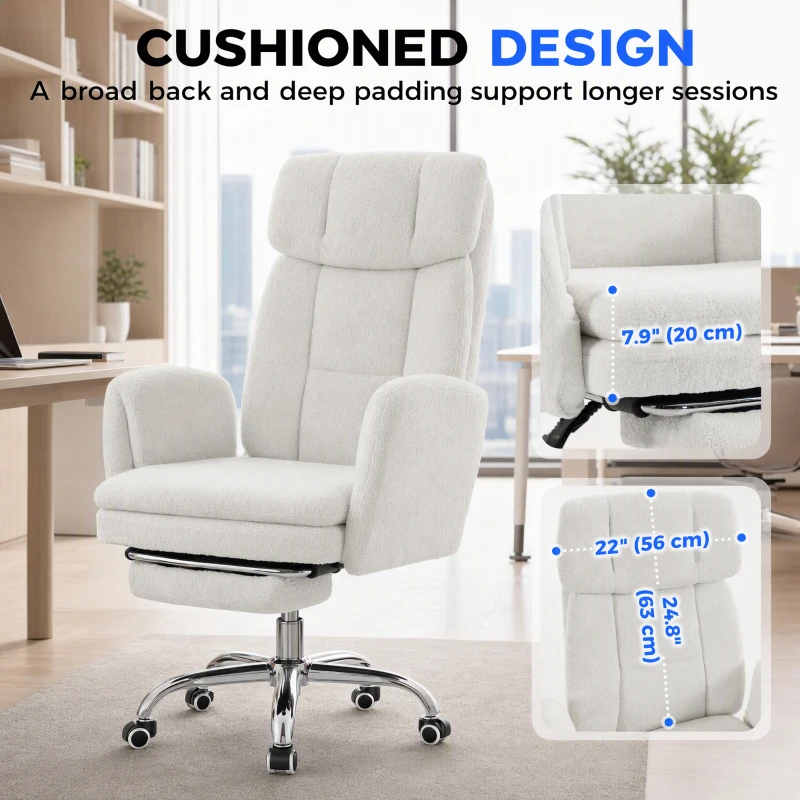 HOMCOM Big and Tall Office Chair with Flip Armrests, 400 lbs Heavy Duty Computer Desk Chair, Cream White