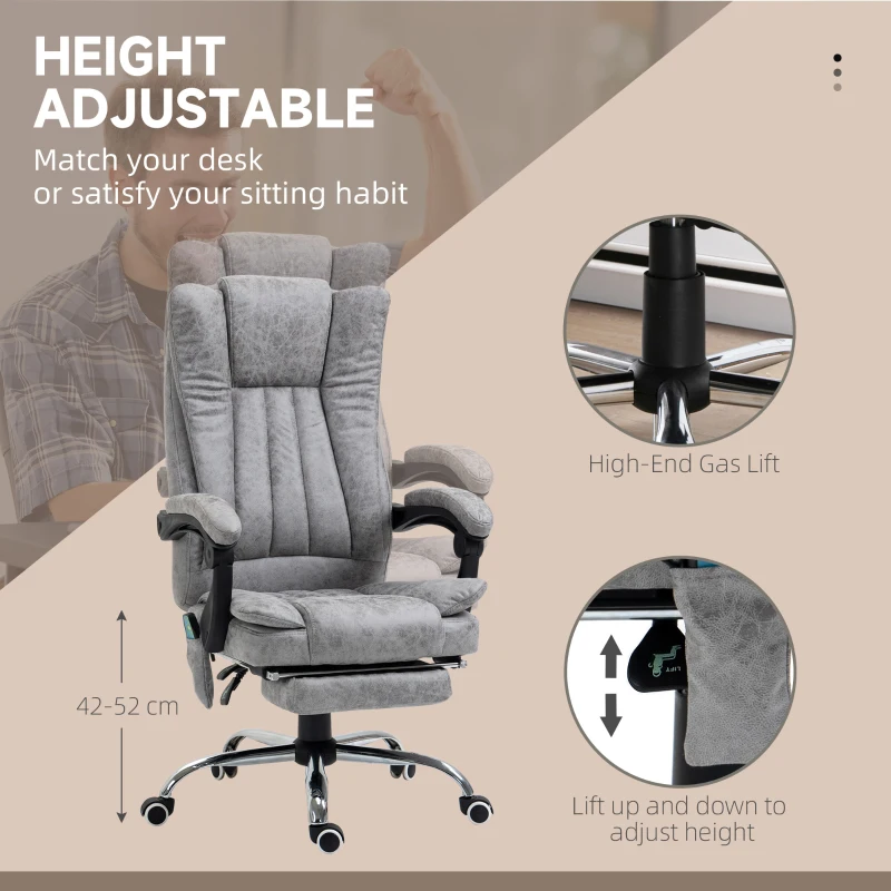 Vinsetto Office Chair 6-point Vibration Massage Chair Micro Fiber Recliner with Retractable Footrest Grey