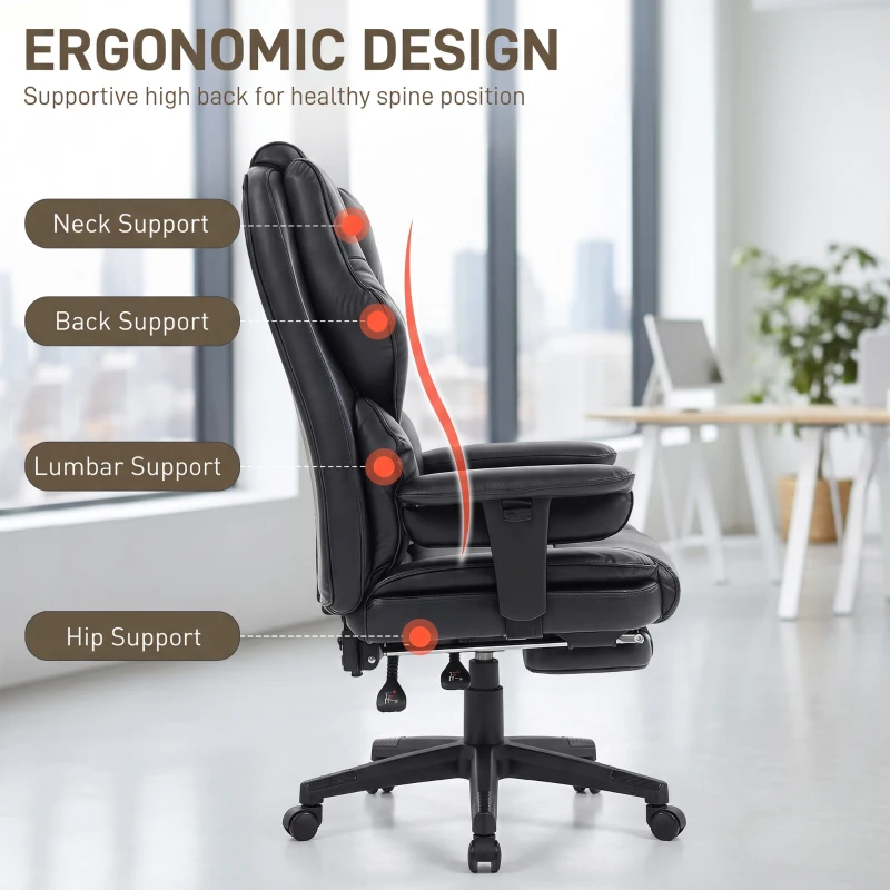 HOMCOM Big and Tall Office Chair, 400 lbs Overstuffed Desk Chair with Spring Cushion, Shaped Foam, PU Leather