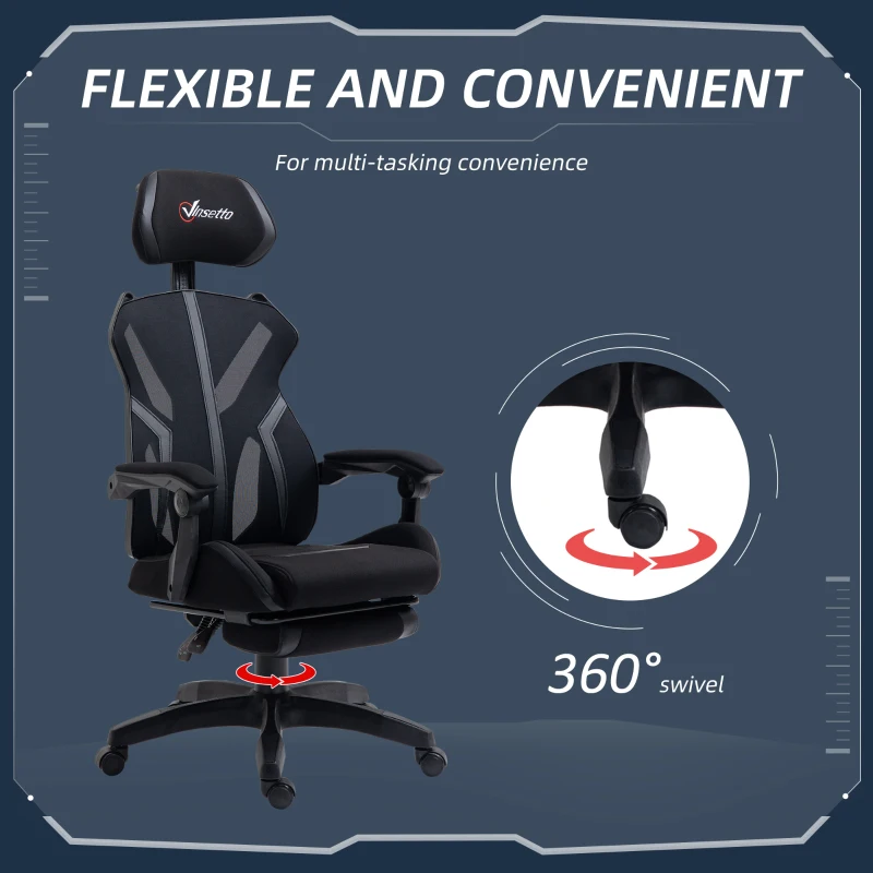 Vinsetto Work Chair, Ergonomic Computer Chair with Footrest, Headrest, Recliner Swivel Seat with Adjustable Height, Black