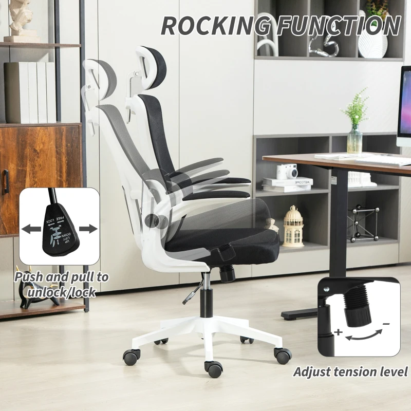 Vinsetto High Back Office Chair, Mesh Computer Desk Chair with Rotatable Headrest, Lumbar Back Support, Adjustable Height, Black