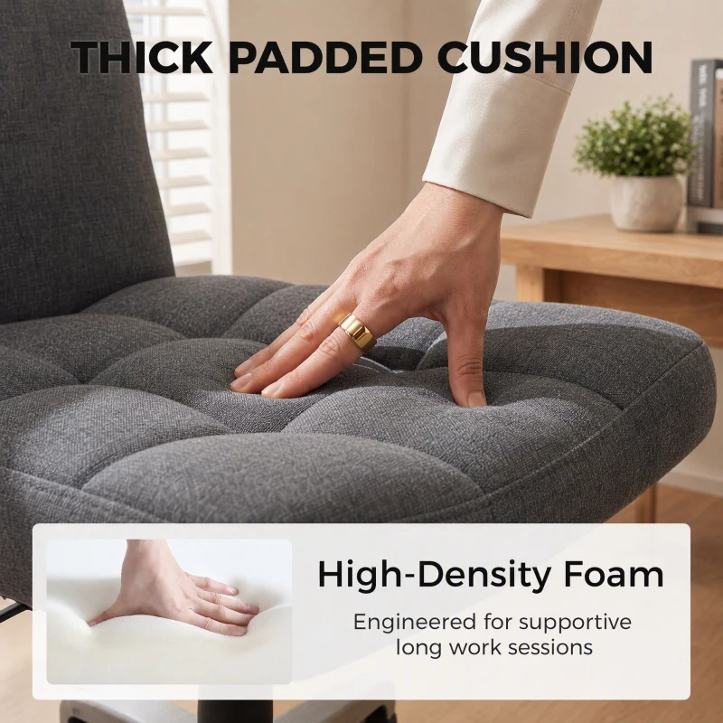 HOMCOM Armless Office Desk Chair, Linen Computer Chair with Rocking Function, Swivel, Wheels, Dark Grey