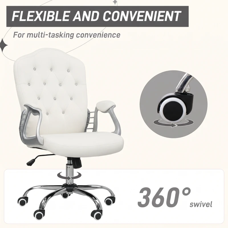 Vinsetto Office Chair, Velvet Computer Desk Chair with Swivel Wheels, Adjustable Height, Tilt Function, Off-White