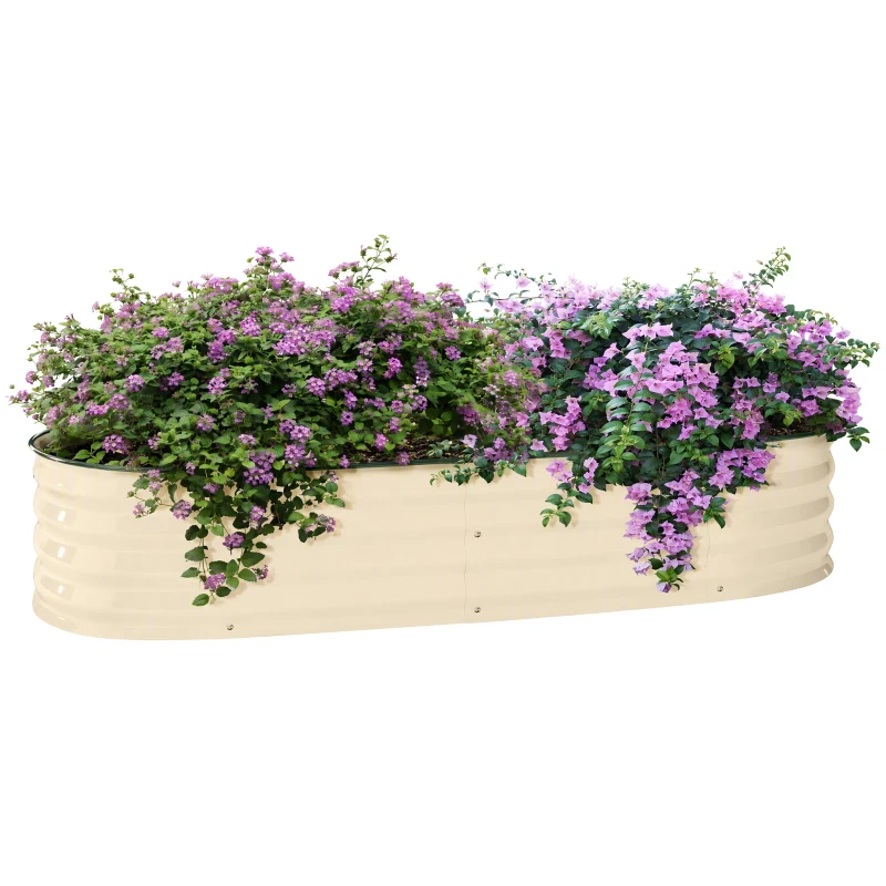 Outsunny 4.9' x 2' x 1' Galvanized Raised Garden Bed Kit, Metal Planter Box with Safety Edging, Cream