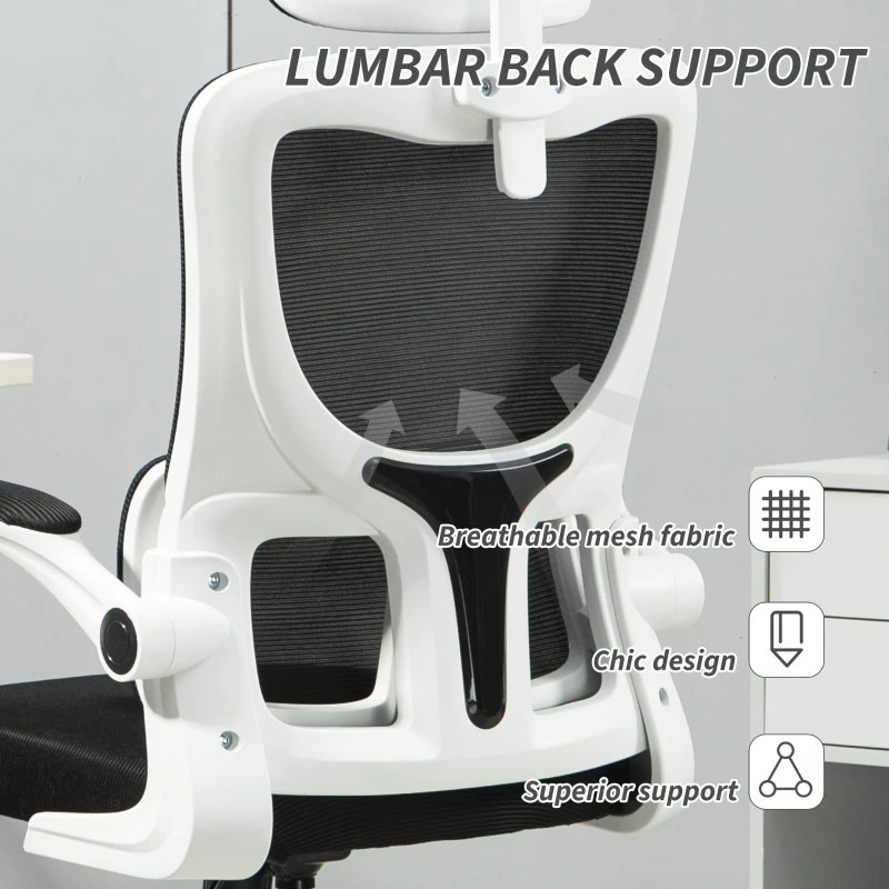 Vinsetto High Back Office Chair, Mesh Computer Desk Chair with Rotatable Headrest, Lumbar Back Support, Adjustable Height, Black