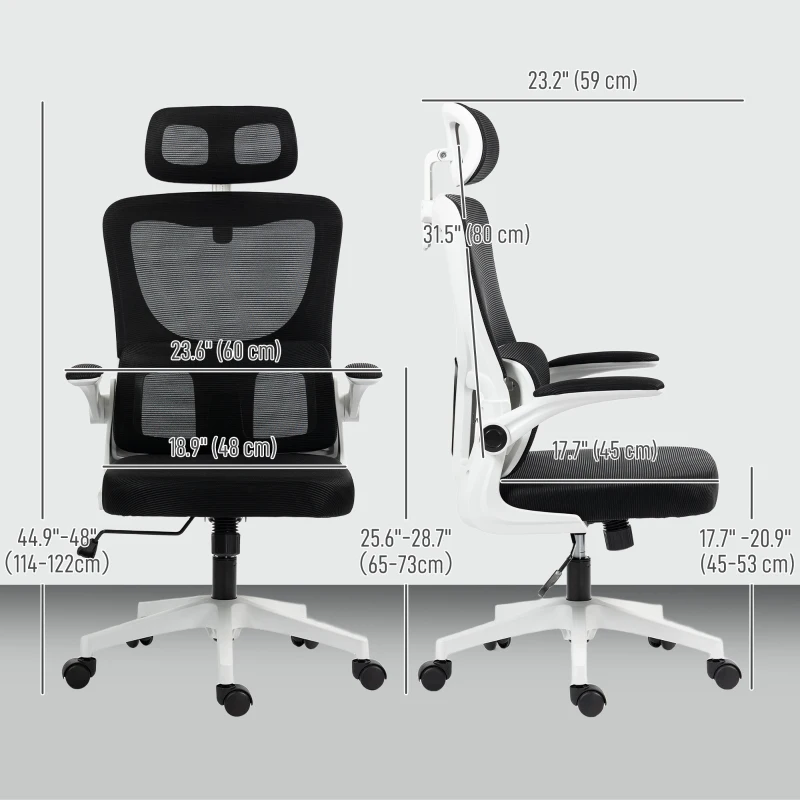 Vinsetto High Back Office Chair, Mesh Computer Desk Chair with Rotatable Headrest, Lumbar Back Support, Adjustable Height, Black