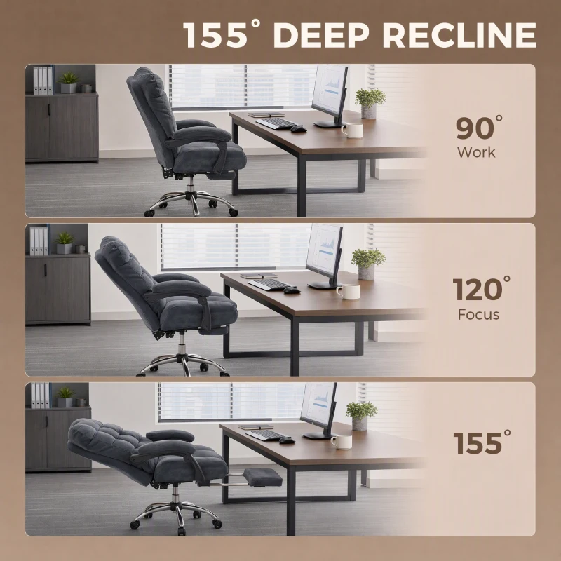 HOMCOM Armless office chair with Wheels, Waterfall Armrests, Overstuffed Wide Office Chair with Footrest, Dark Grey
