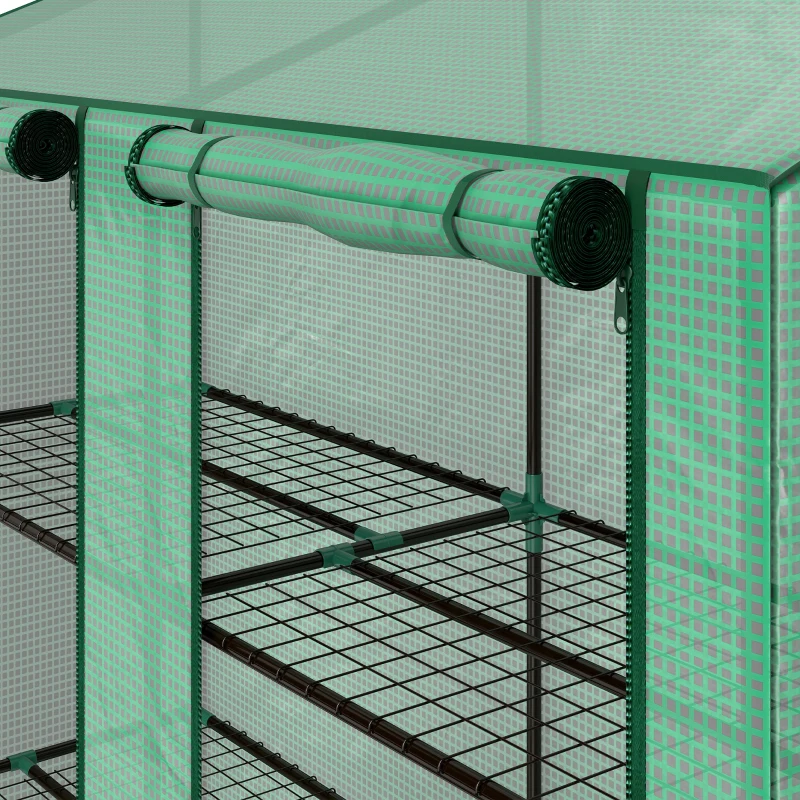 Outsunny Portable Mini Greenhouse Green House with 3 Tier Shelves, Reinforced PE Cover, Roll-up Doors, 56.3" x 18.1" x 59.4"
