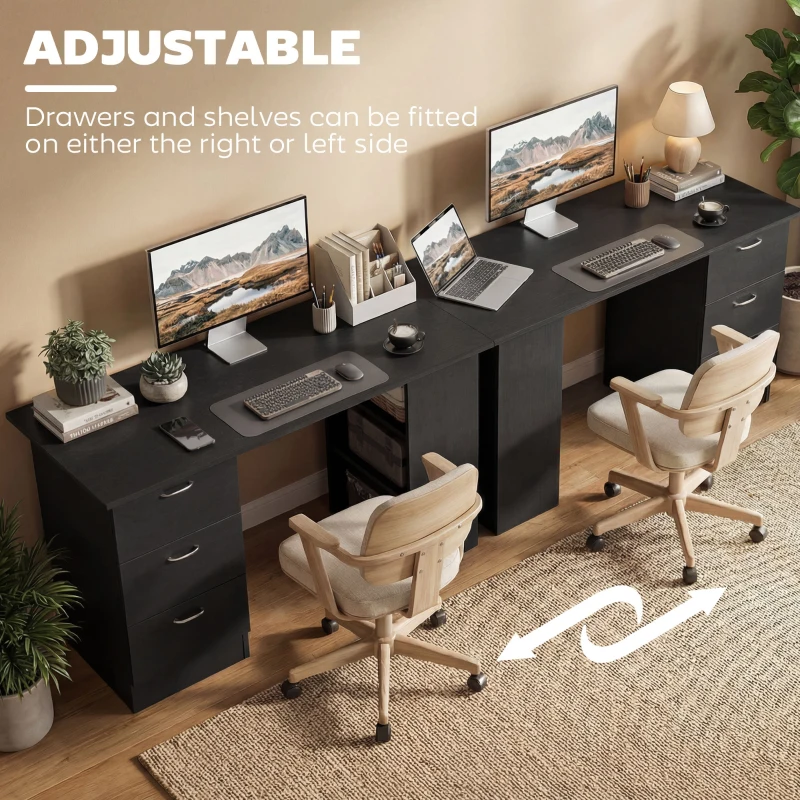 HOMCOM 47" Modern Home Office Computer Desk Bookcase Writing Table Workstation with 3 Drawer Storage Shelf Black